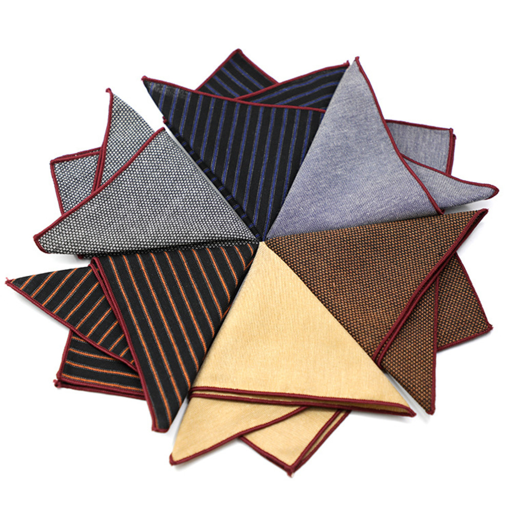 Handkerchief Cotton Men - Solido a righe marrone tasca quadrata