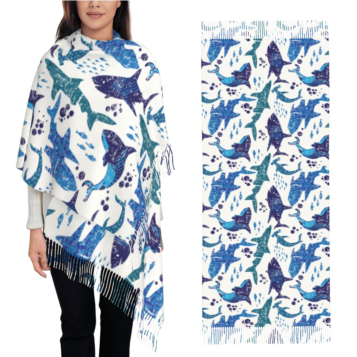 Pashmina Wrap Large - Shark Underwater World Ocean Sea Organismo