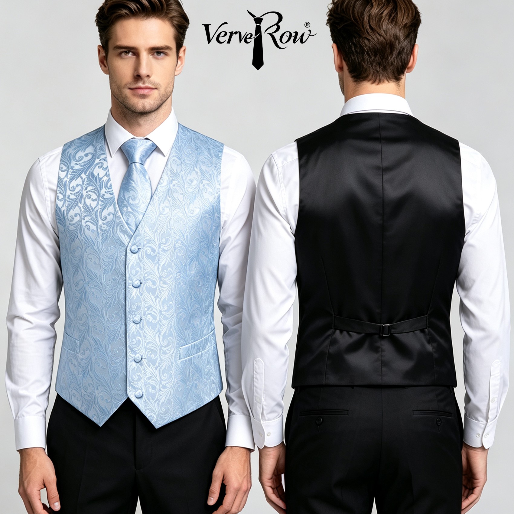 Pocket Square Set - Set 3 Pezzi Gilet Jacquard Azzurro