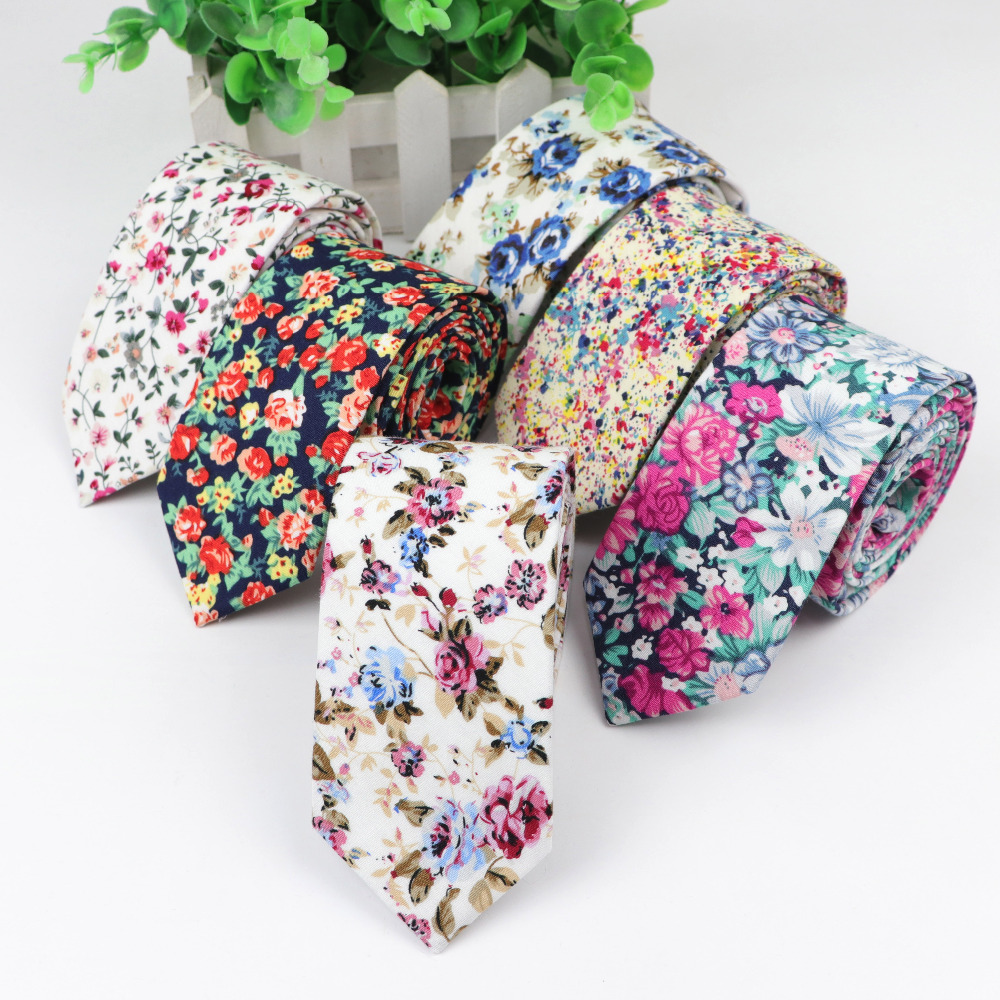 Skinny Tie Men - Cravatta a fiori in cotone Cravatte