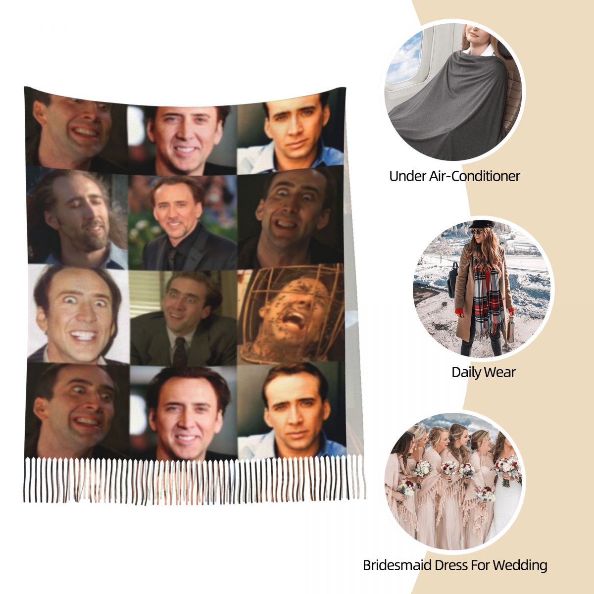 Nicolas Cage Divertente Faccia - Pashmina Wrap Large recensione e prezzo
