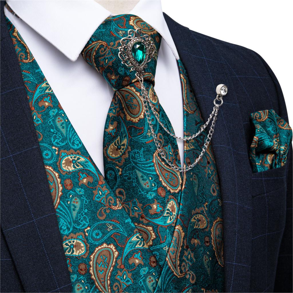 Nuovo Gilet Formale Verde Teal - Pocket Square Set recensione e prezzo